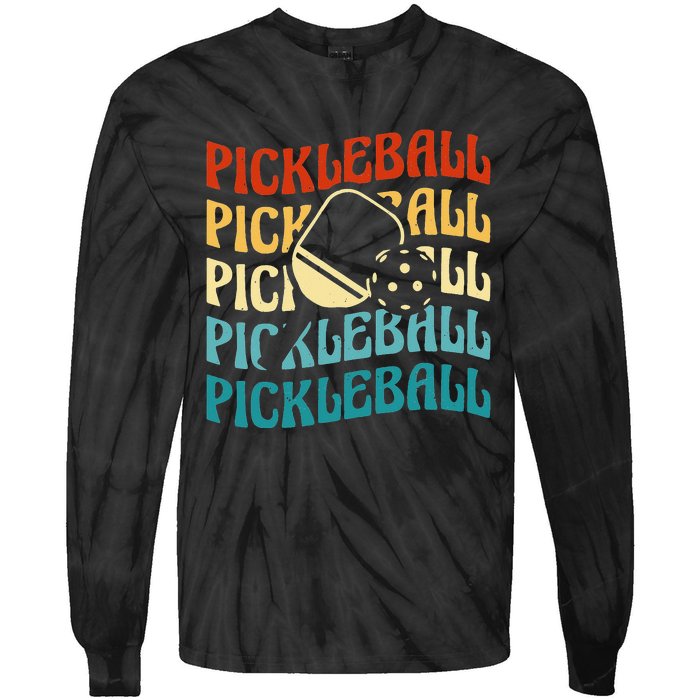 Pickleball,Retro Vintage Pickleball Silhouette, Pickleball Tie-Dye Long Sleeve Shirt