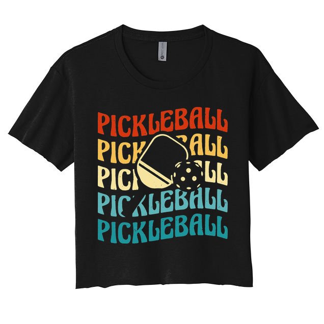 Pickleball,Retro Vintage Pickleball Silhouette, Pickleball Crop Top