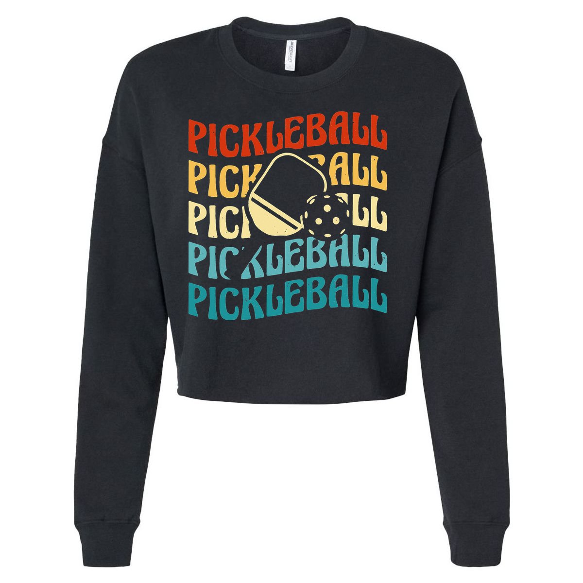 Pickleball,Retro Vintage Pickleball Silhouette, Pickleball Cropped Pullover Crew