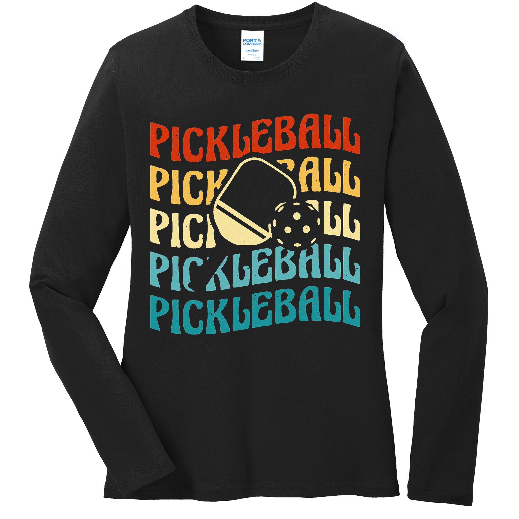 Pickleball,Retro Vintage Pickleball Silhouette, Pickleball Ladies Long Sleeve Shirt