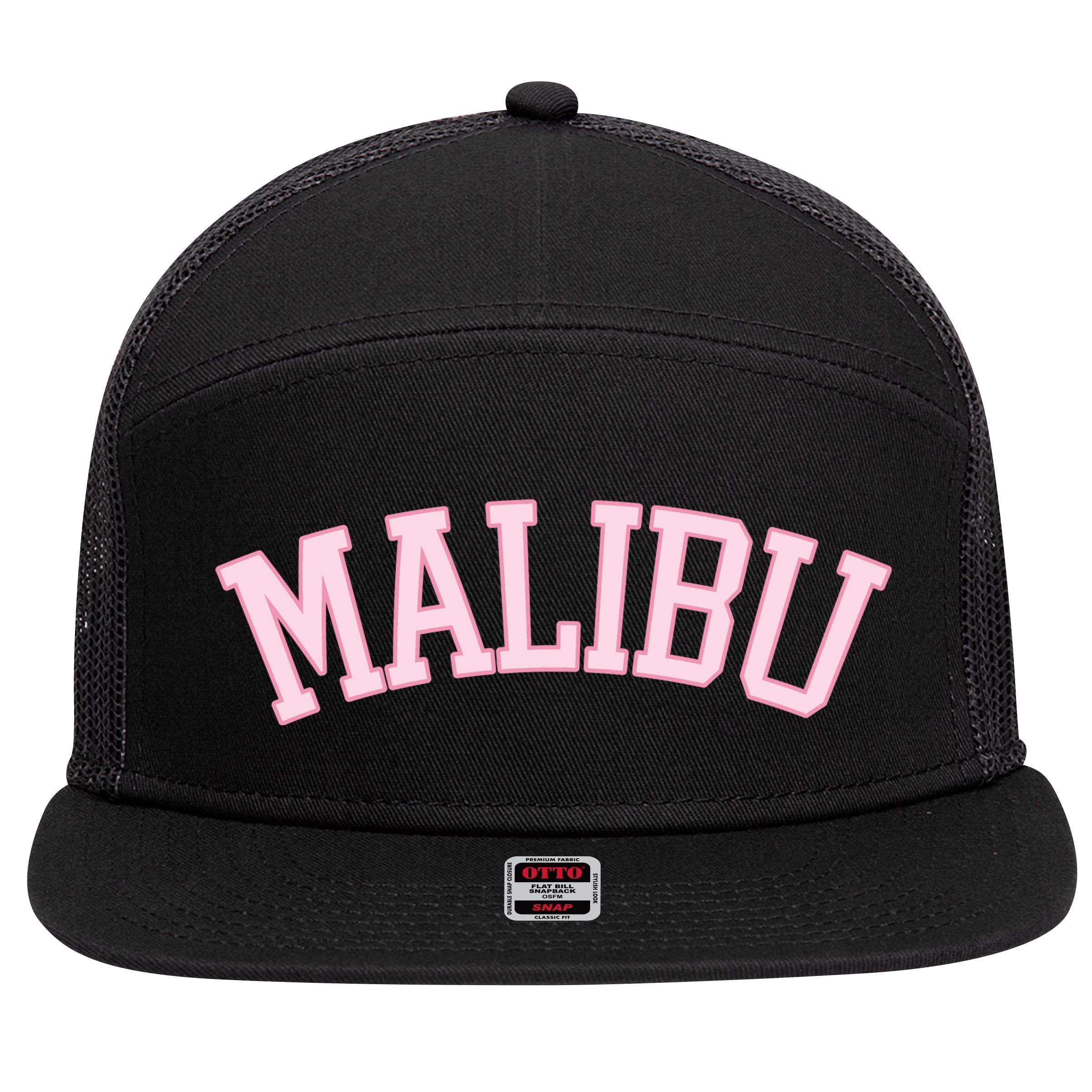 Preppy Varsity Pink Malibu California 7 Panel Mesh Trucker Snapback Hat