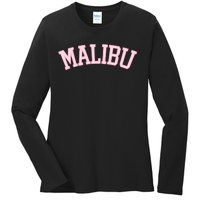 Preppy Varsity Pink Malibu California Ladies Long Sleeve Shirt