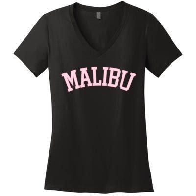 Preppy Varsity Pink Malibu California Women's V-Neck T-Shirt