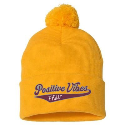 Positive Vibes Pom Pom 12in Knit Beanie