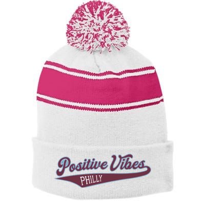 Positive Vibes Stripe Pom Pom Beanie