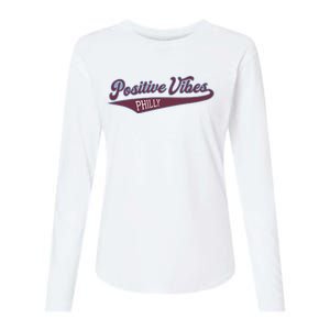 Positive Vibes Womens Cotton Relaxed Long Sleeve T-Shirt