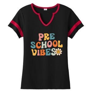 Preschool Vibes Preschool Team Retro 1st Day Of School Ladies Halftime Notch Neck Tee