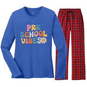 Preschool Vibes Preschool Team Retro 1st Day Of School Women's Long Sleeve Flannel Pajama Set 