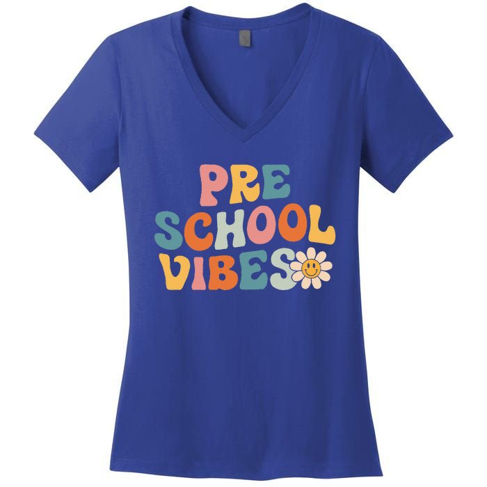 Preschool Vibes Preschool Team Retro 1st Day Of School Women's V-Neck T-Shirt