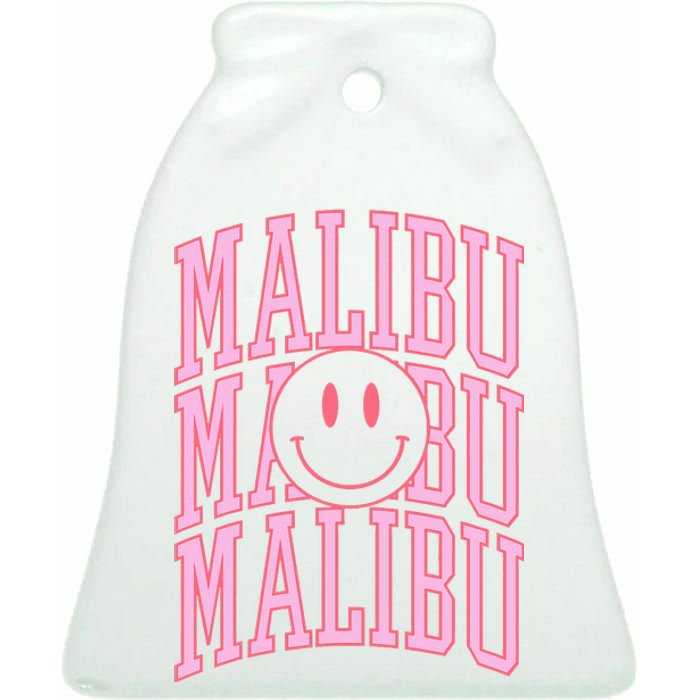 Preppy Varsity Pink Malibu California Ceramic Bell Ornament