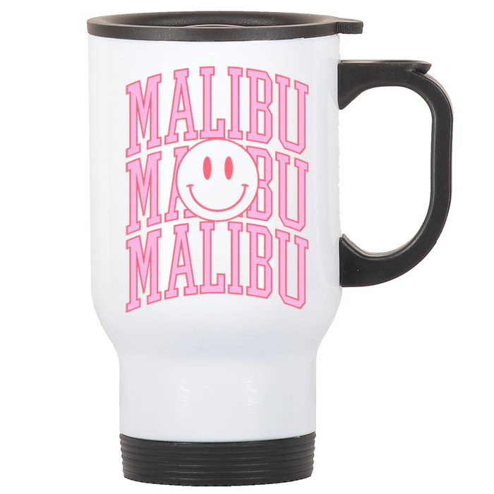 Preppy Varsity Pink Malibu California Stainless Steel Travel Mug