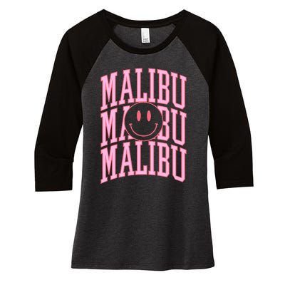 Preppy Varsity Pink Malibu California Women's Tri-Blend 3/4-Sleeve Raglan Shirt