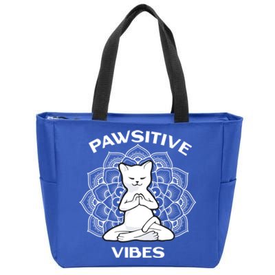 Pawsitive Vibes Positivity Meditation Lotus Dala Yoga Cat Gift Zip Tote Bag