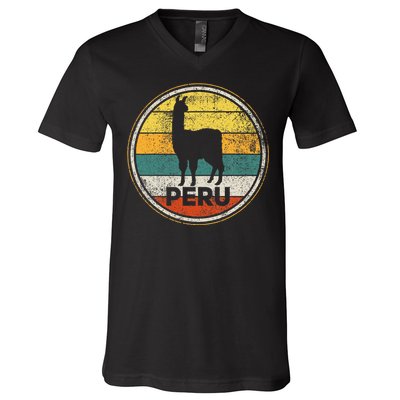 Peru Vicuna Peruvian Retro Vintage V-Neck T-Shirt