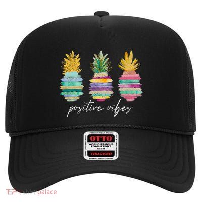 Positive Vibe Pineapple Transfer Day Infertility Ivf Mom Dad High Crown Mesh Back Trucker Hat