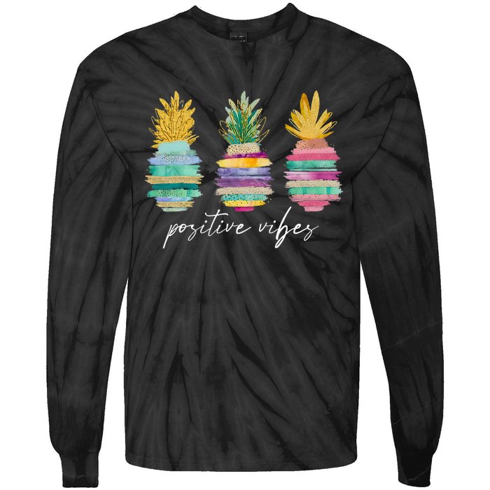 Positive Vibe Pineapple Transfer Day Infertility Ivf Mom Dad Tie-Dye Long Sleeve Shirt