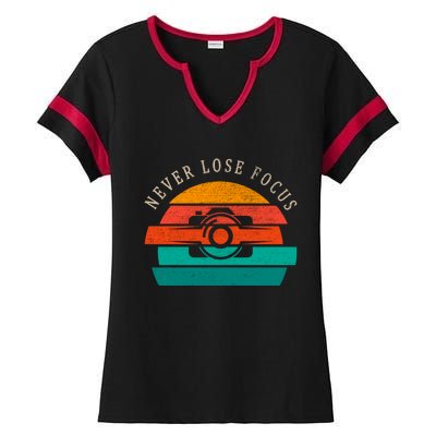 Photographer Vintage Retro Camera Never Lose Focus Great Gift Ladies Halftime Notch Neck Tee