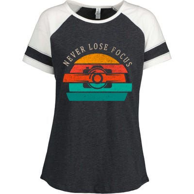 Photographer Vintage Retro Camera Never Lose Focus Great Gift Enza Ladies Jersey Colorblock Tee