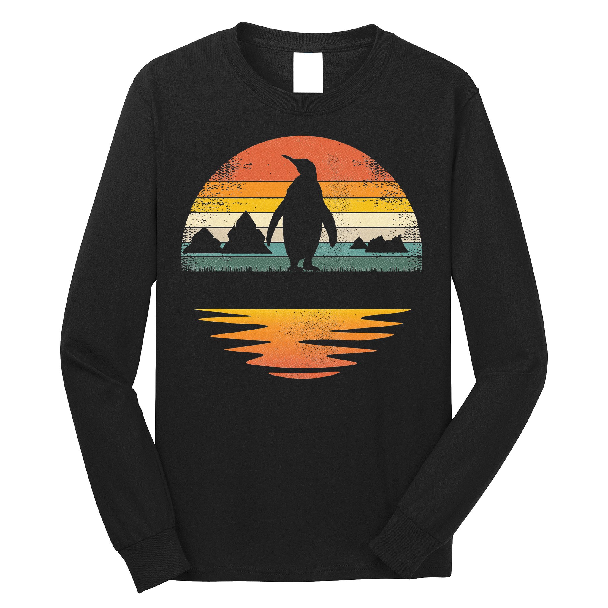 Penguin Vintage Retro Sunset Penguin Lover Long Sleeve Shirt