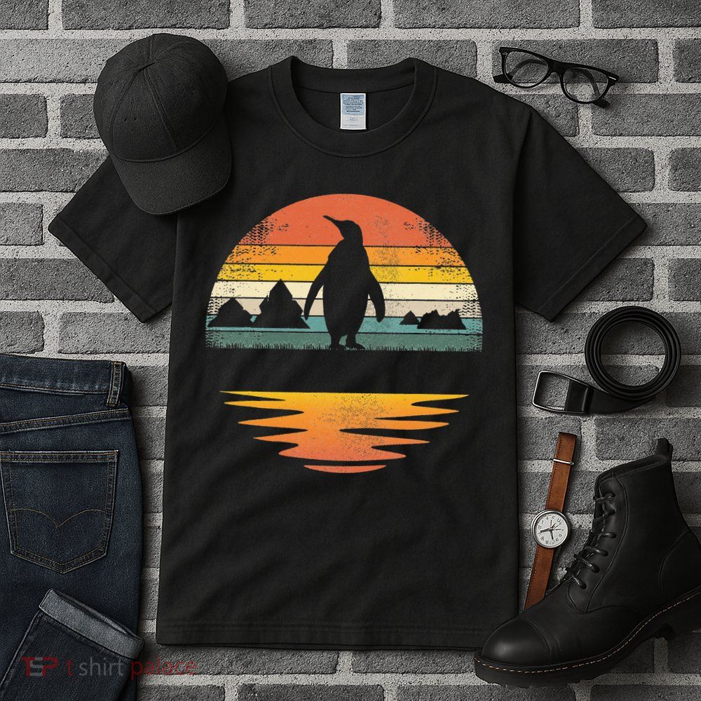 Penguin Vintage Retro Sunset Penguin Lover Tall T-Shirt