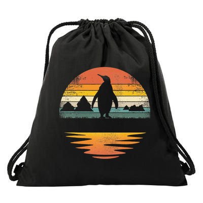 Penguin Vintage Retro Sunset Penguin Lover Drawstring Bag