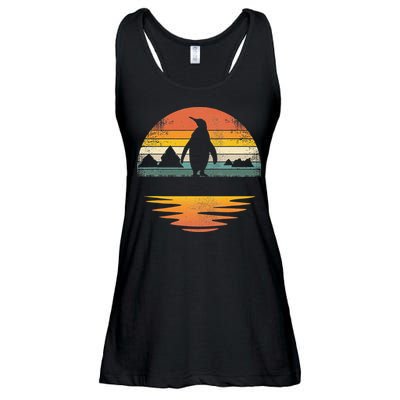 Penguin Vintage Retro Sunset Penguin Lover Ladies Essential Flowy Tank