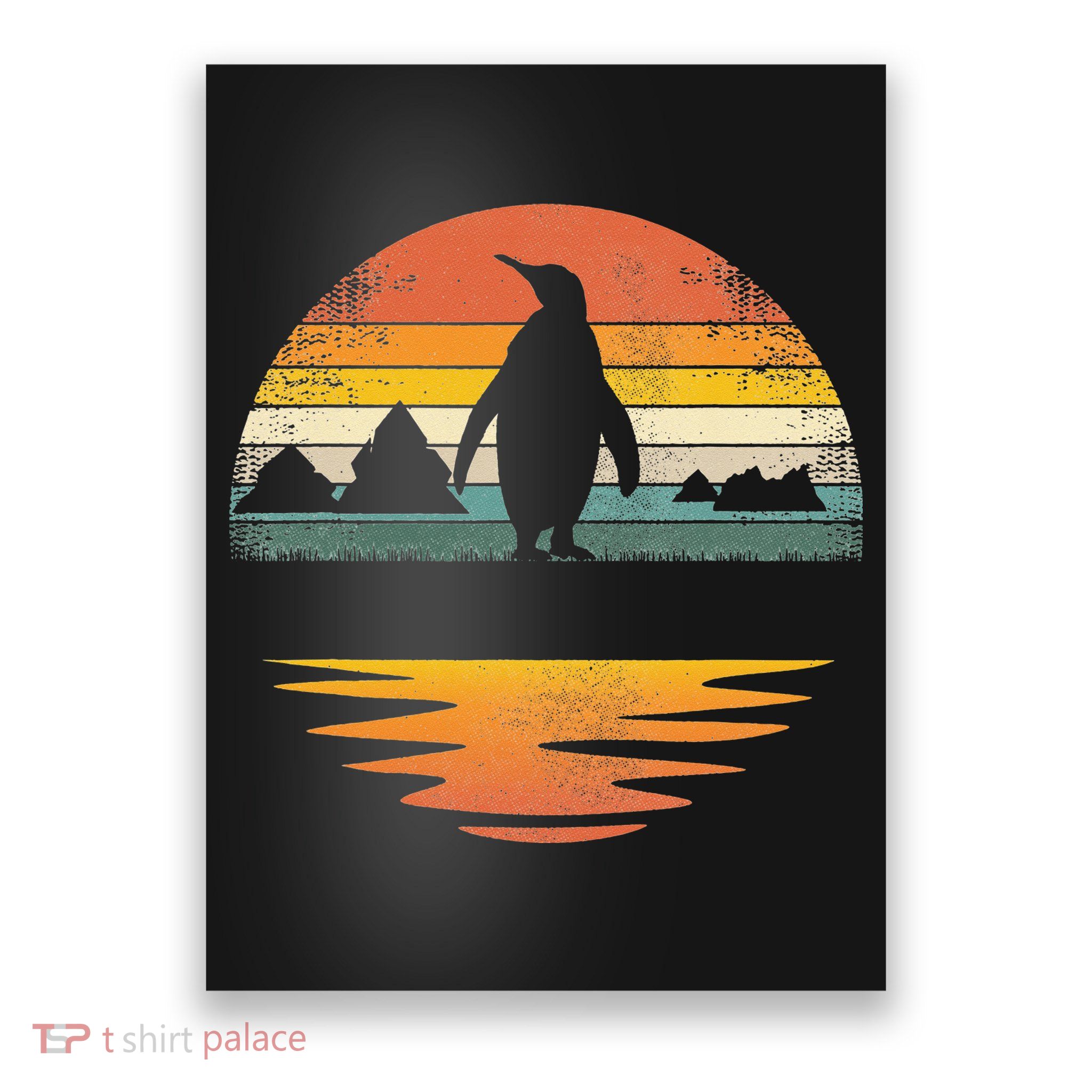 Penguin Vintage Retro Sunset Penguin Lover Poster