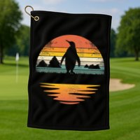Penguin Vintage Retro Sunset Penguin Lover Golf Towel