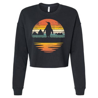 Penguin Vintage Retro Sunset Penguin Lover Cropped Pullover Crew