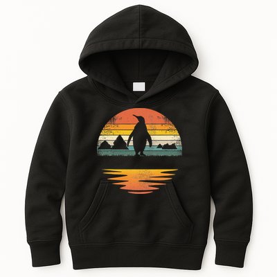 Penguin Vintage Retro Sunset Penguin Lover Kids Hoodie