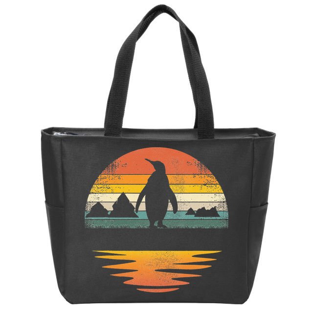 Penguin Vintage Retro Sunset Penguin Lover Zip Tote Bag
