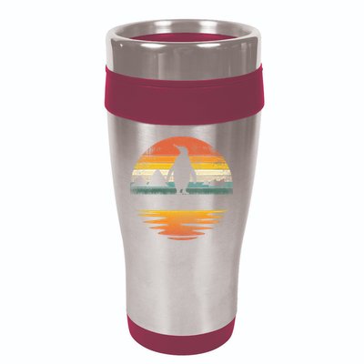Penguin Vintage Retro Sunset Penguin Lover 16oz Travel Tumbler