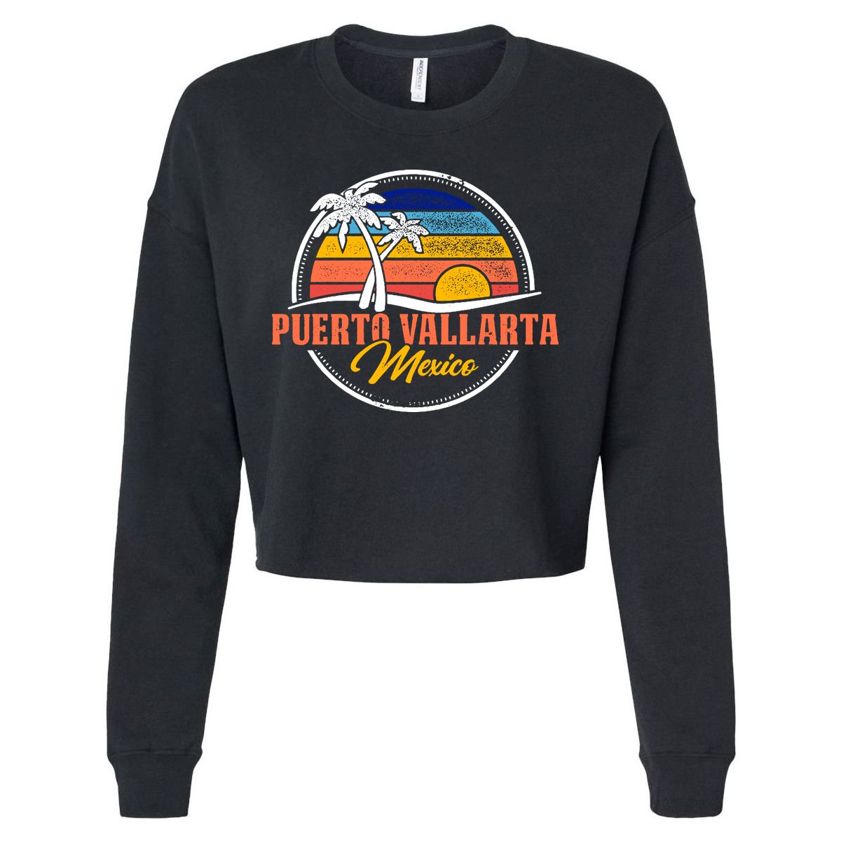 Puerto Vallarta Retro Sunset Cropped Pullover Crew