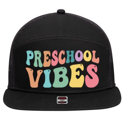 Preschool Vibes Retro 80s Pre School 7 Panel Mesh Trucker Snapback Hat