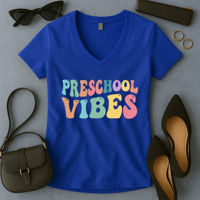 Preschool Vibes Retro 80s Pre School Women's V-Neck T-Shirt