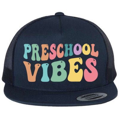 Preschool Vibes Retro 80s Pre School Flat Bill Trucker Hat