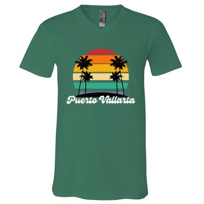 Puerto Vallarta Retro Vintage 70s 80s Beach Summer Sun Fun V-Neck T-Shirt