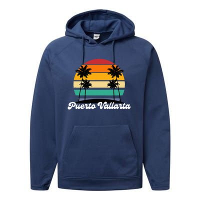 Puerto Vallarta Retro Vintage 70s 80s Beach Summer Sun Fun Performance Fleece Hoodie