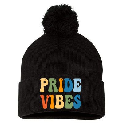 Prides Vibes Retro LGBTQ Pom Pom 12in Knit Beanie