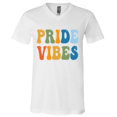 Prides Vibes Retro LGBTQ V-Neck T-Shirt