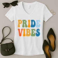 Prides Vibes Retro LGBTQ Women's V-Neck T-Shirt