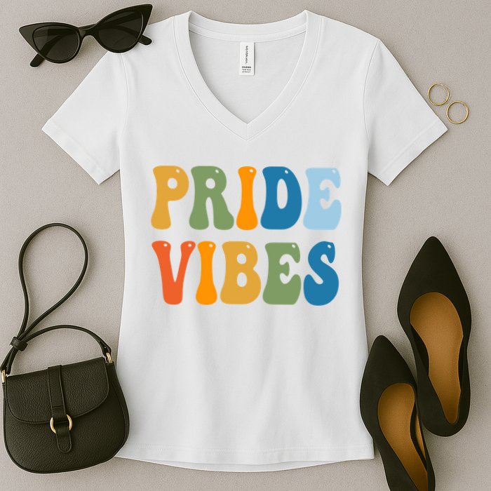 Prides Vibes Retro LGBTQ Women's V-Neck T-Shirt