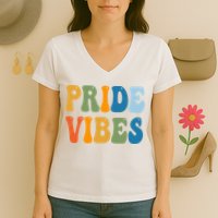 Prides Vibes Retro LGBTQ Women's V-Neck T-Shirt