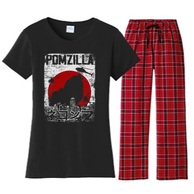 Pomzilla Vintage Retro Pomeranian Dog Women's Flannel Pajama Set