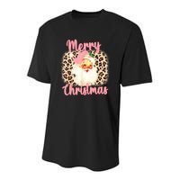 Pink Vintage Santa Claus Merry Christmas Leopard Youth Performance Sprint T-Shirt