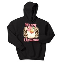 Pink Vintage Santa Claus Merry Christmas Leopard Kids Hoodie