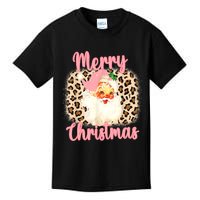 Pink Vintage Santa Claus Merry Christmas Leopard Kids T-Shirt