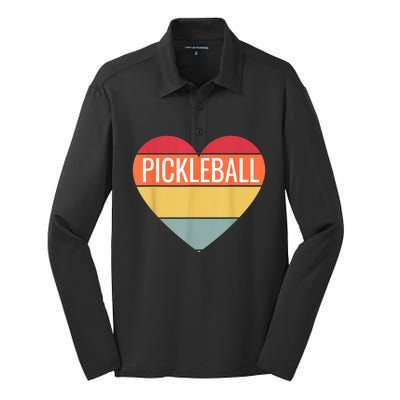 Pickleball Vintage Sunshine Heart Pickle Stuff Design Silk Touch Performance Long Sleeve Polo