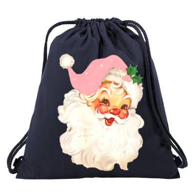 Pink Vintage Santa Claus Pink Christmas Funny Gift Drawstring Bag