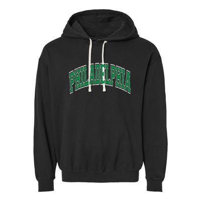 Philadelphia Varsity Style Green Text Garment-Dyed Fleece Hoodie